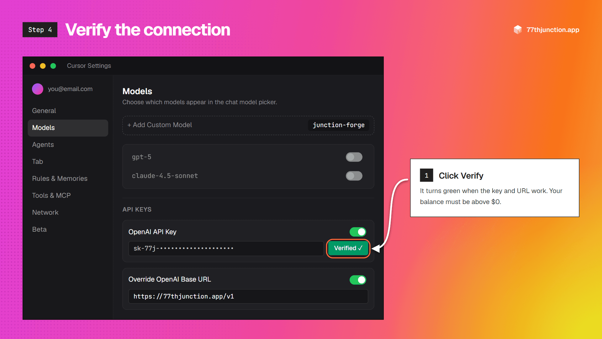 Verify button turned green